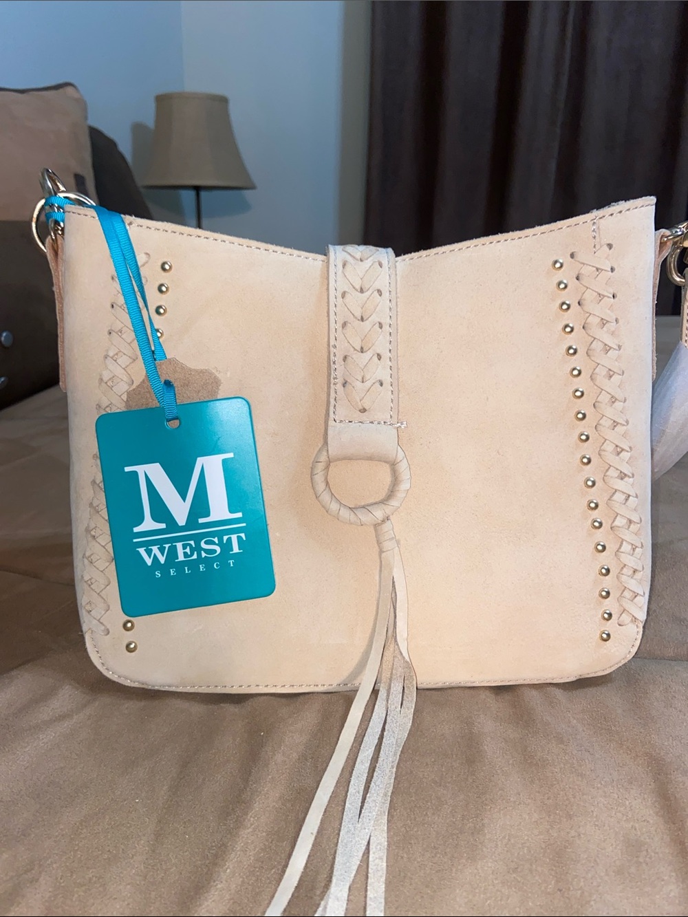 Beige Suede Crossbody Bag with Fringe